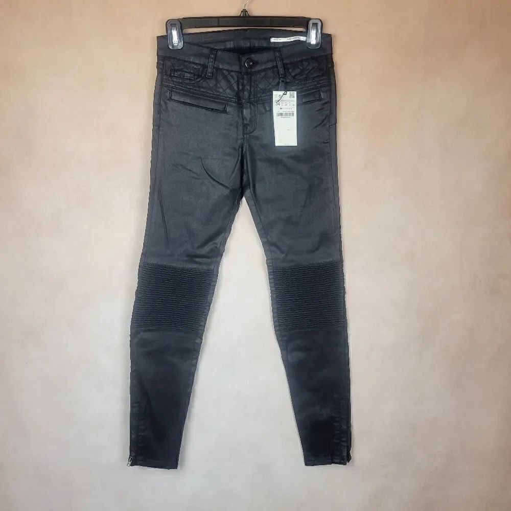 Zara Black Moto Biker Ankle Pants Slim Fit size 2